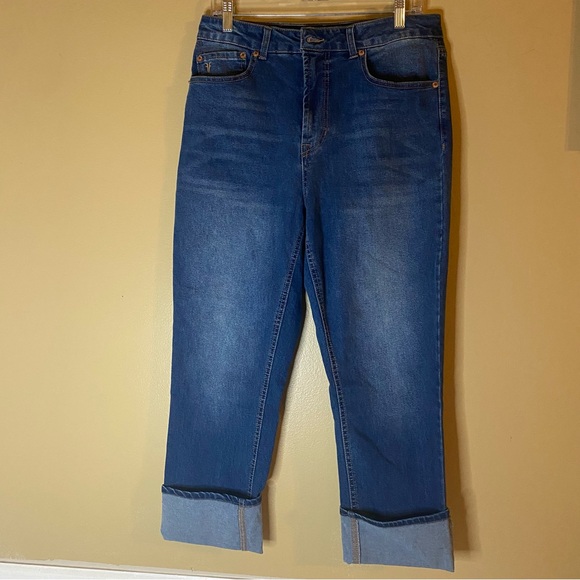 Frye Women’s Cuffed Cropped Jean Size 9/30 Dark Blue Denim - Picture 3 of 14